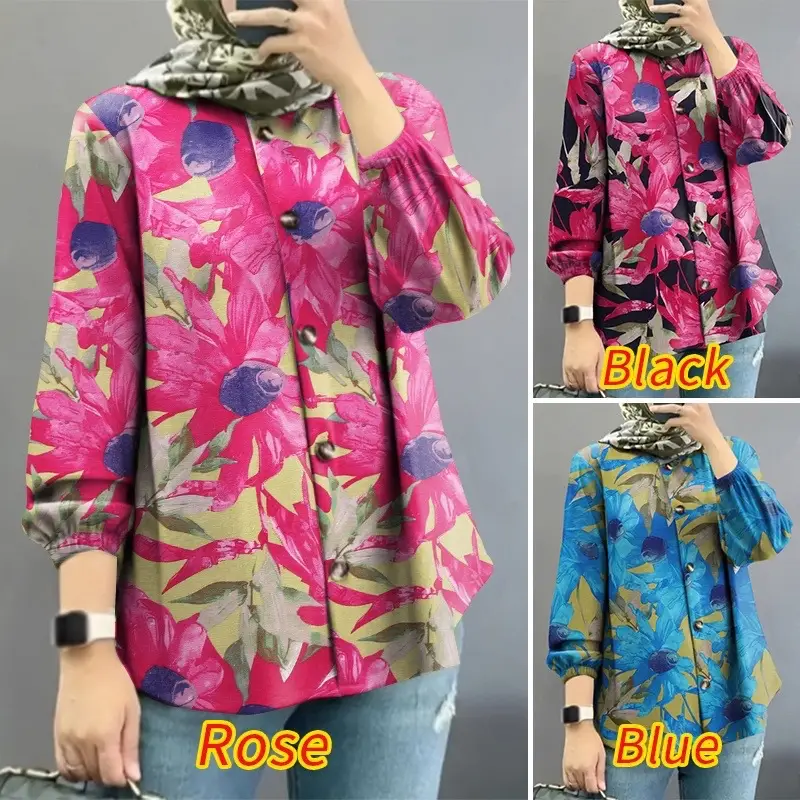 Women Muslim Floral Puff Sleeves Shirt 2025 — feature 2