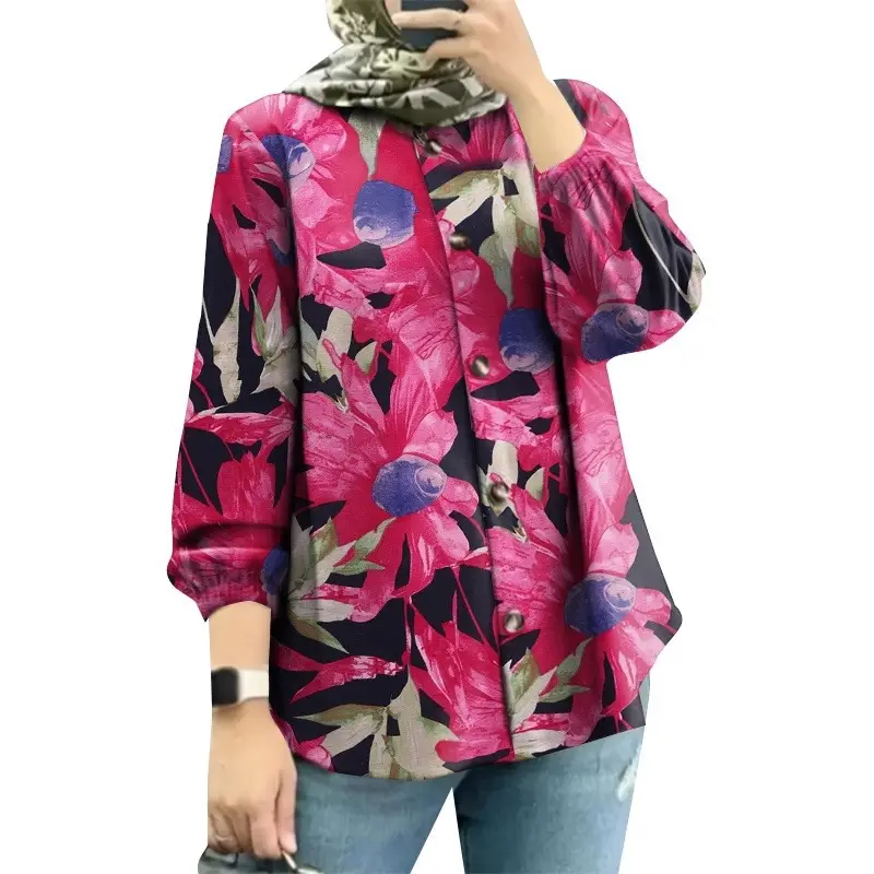 Women Muslim Floral Puff Sleeves Shirt 2025 — feature 4