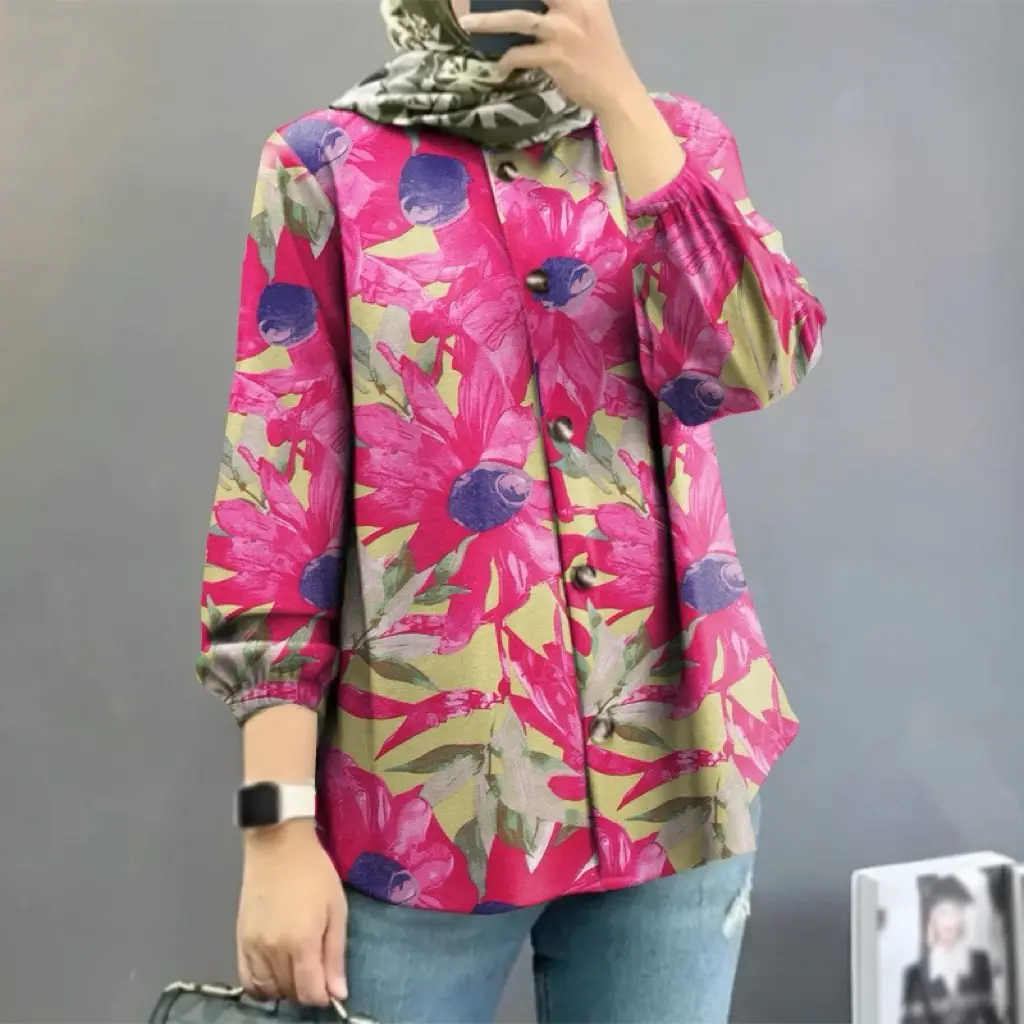 Women Muslim Floral Puff Sleeves Shirt 2025 — feature 8