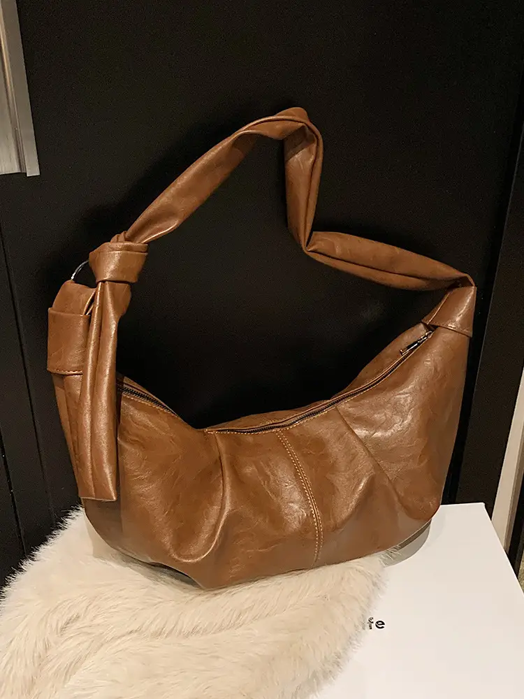 Korean Style Pleated Bag Large Capacity Brown