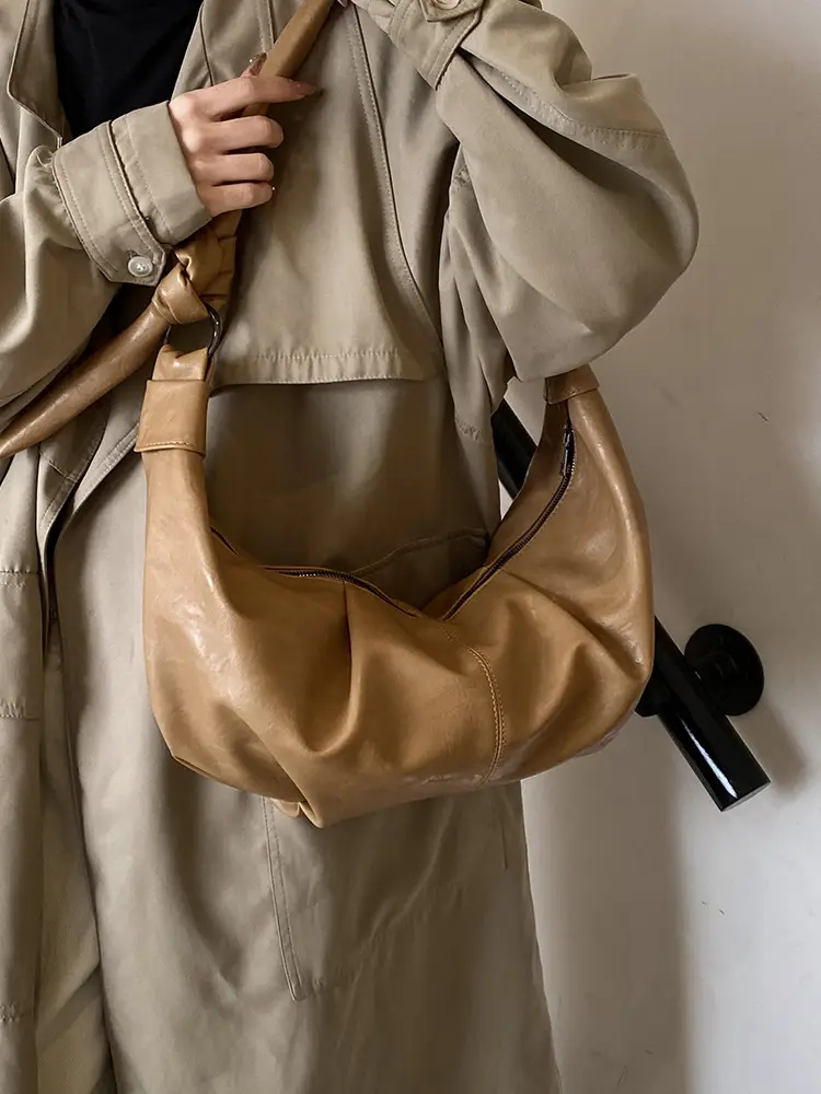 Korean Style Pleated Bag Large Capacity Brown