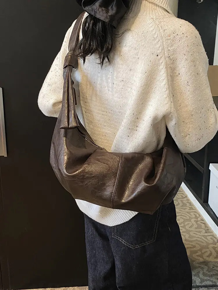 Korean Style Pleated Bag Large Capacity Brown