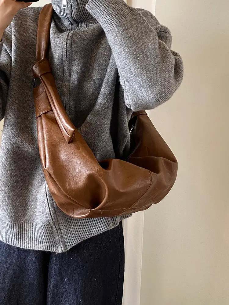 Korean Style Pleated Bag Large Capacity Brown