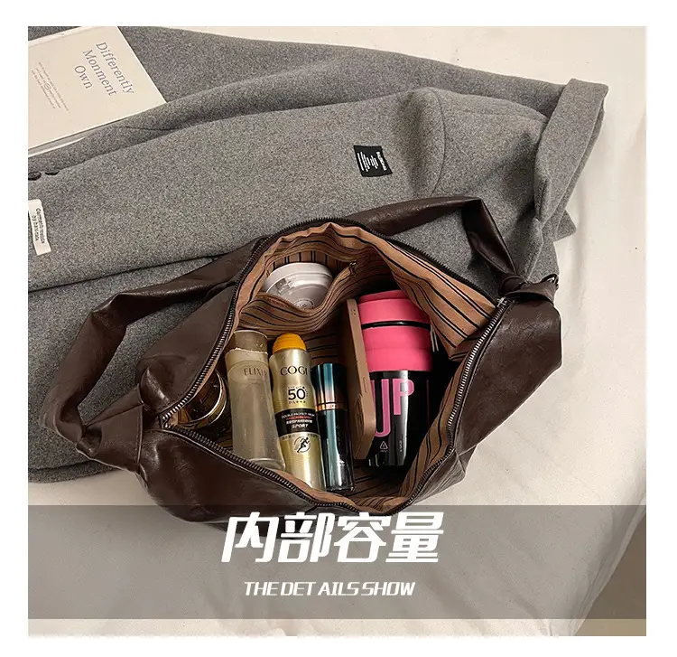 Korean Style Pleated Bag Large Capacity Brown — feature 5