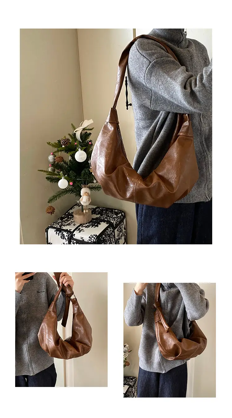 Korean Style Pleated Bag Large Capacity Brown — feature 9