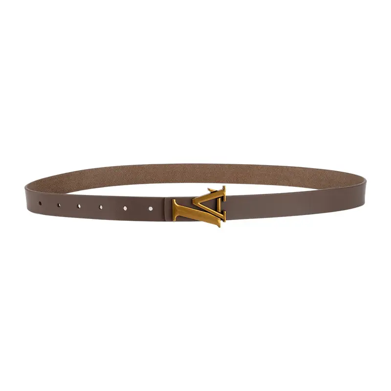 Green Leather Belt with Gold L Buckle for Women - Image 26