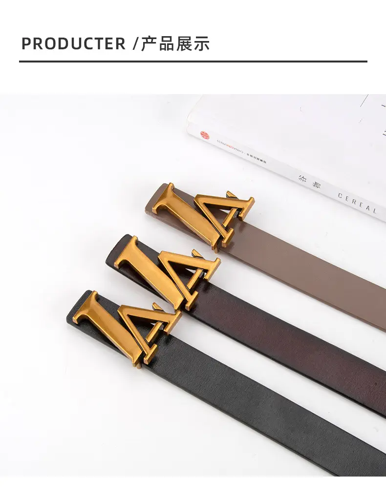 Green Leather Belt with Gold L Buckle for Women — feature 10