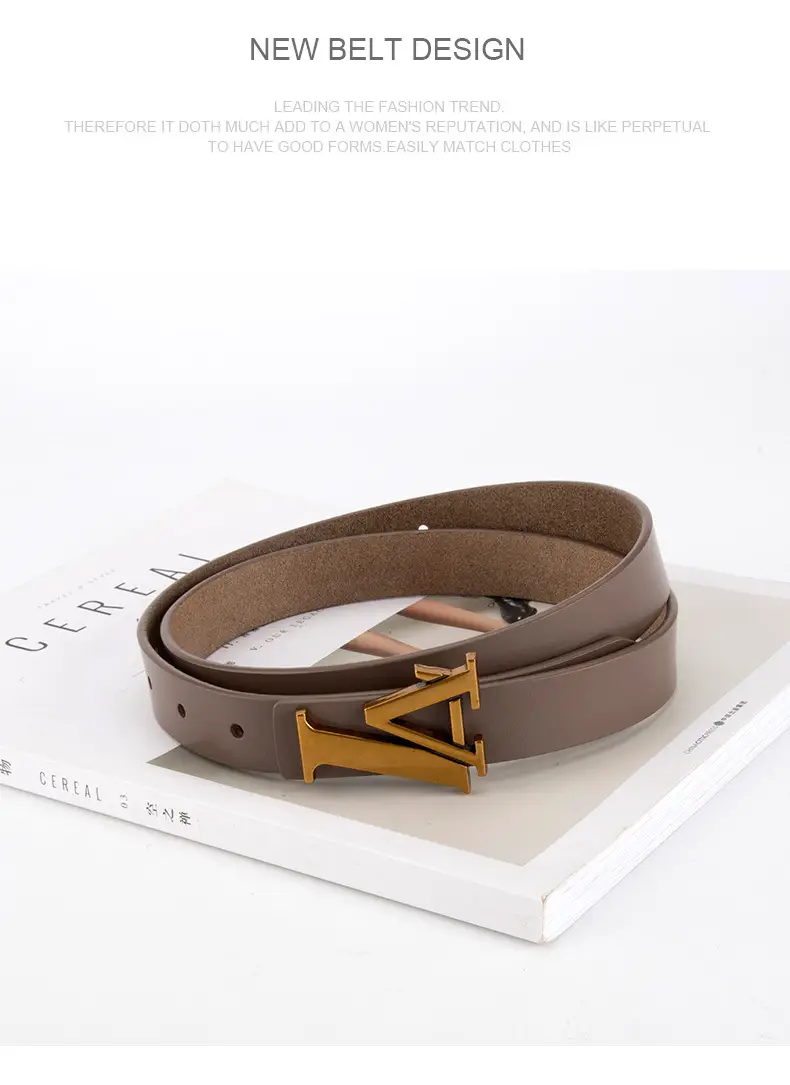 Green Leather Belt with Gold L Buckle for Women — feature 11