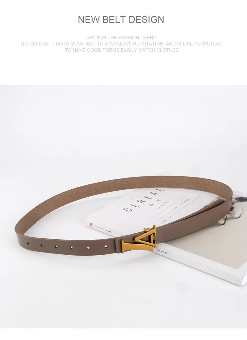 Green Leather Belt with Gold L Buckle for Women — feature 12