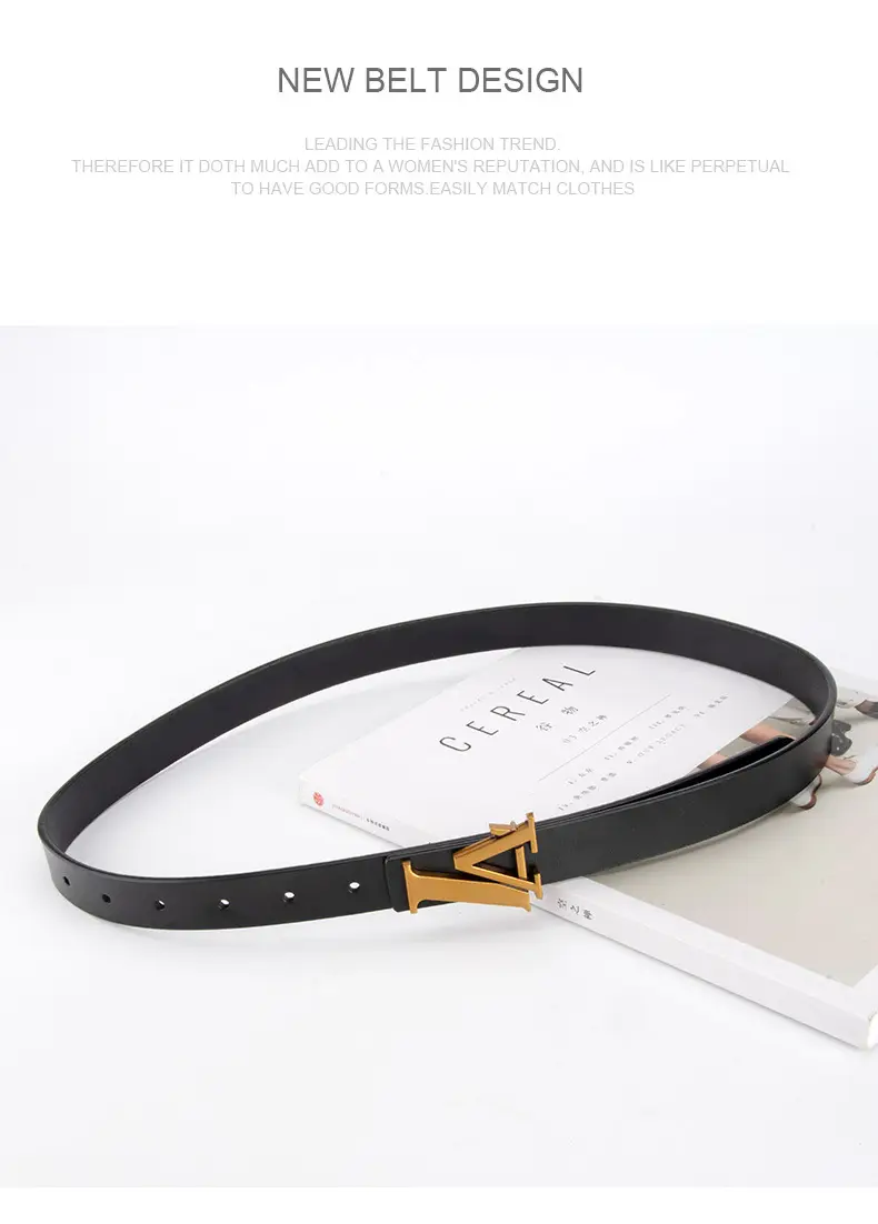 Green Leather Belt with Gold L Buckle for Women — feature 13