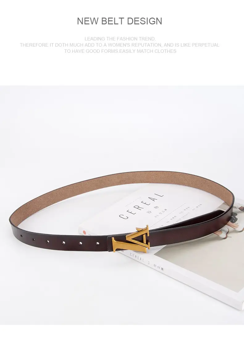 Green Leather Belt with Gold L Buckle for Women — feature 14