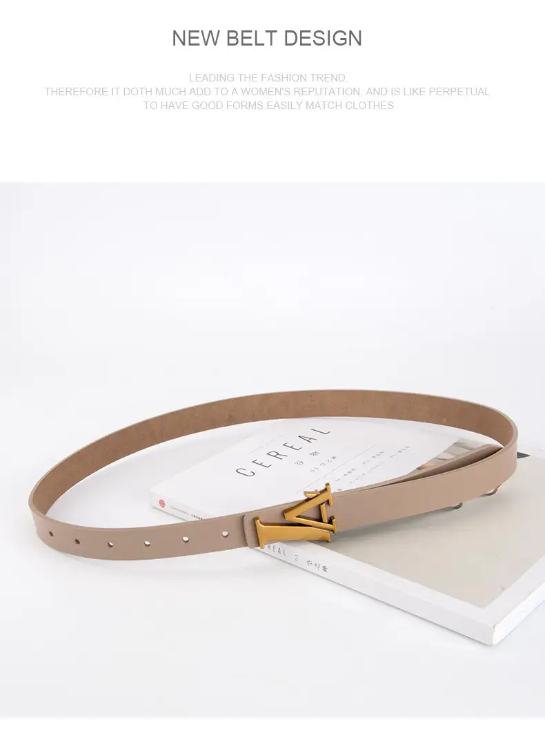 Green Leather Belt with Gold L Buckle for Women — feature 15