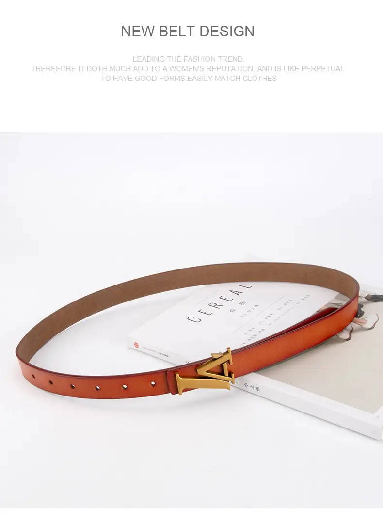 Green Leather Belt with Gold L Buckle for Women — feature 16