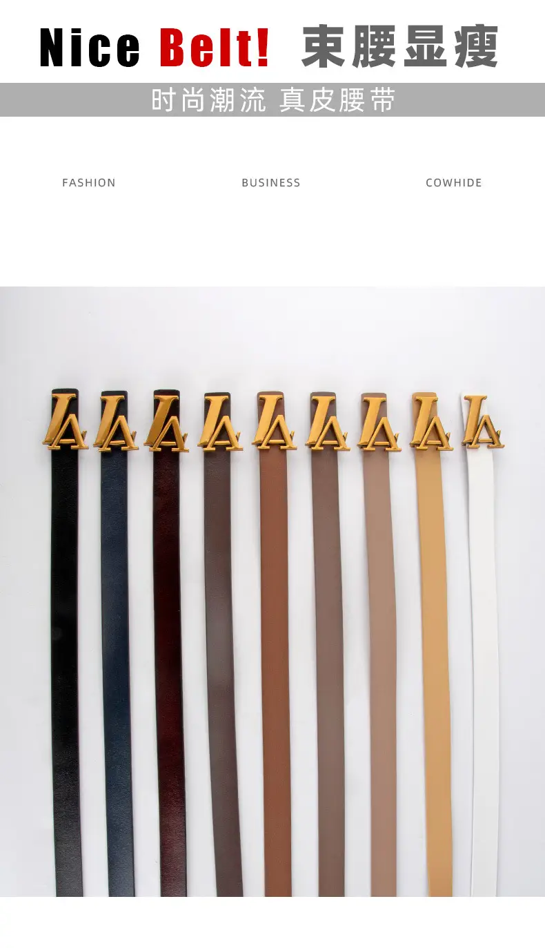 Green Leather Belt with Gold L Buckle for Women — feature 3