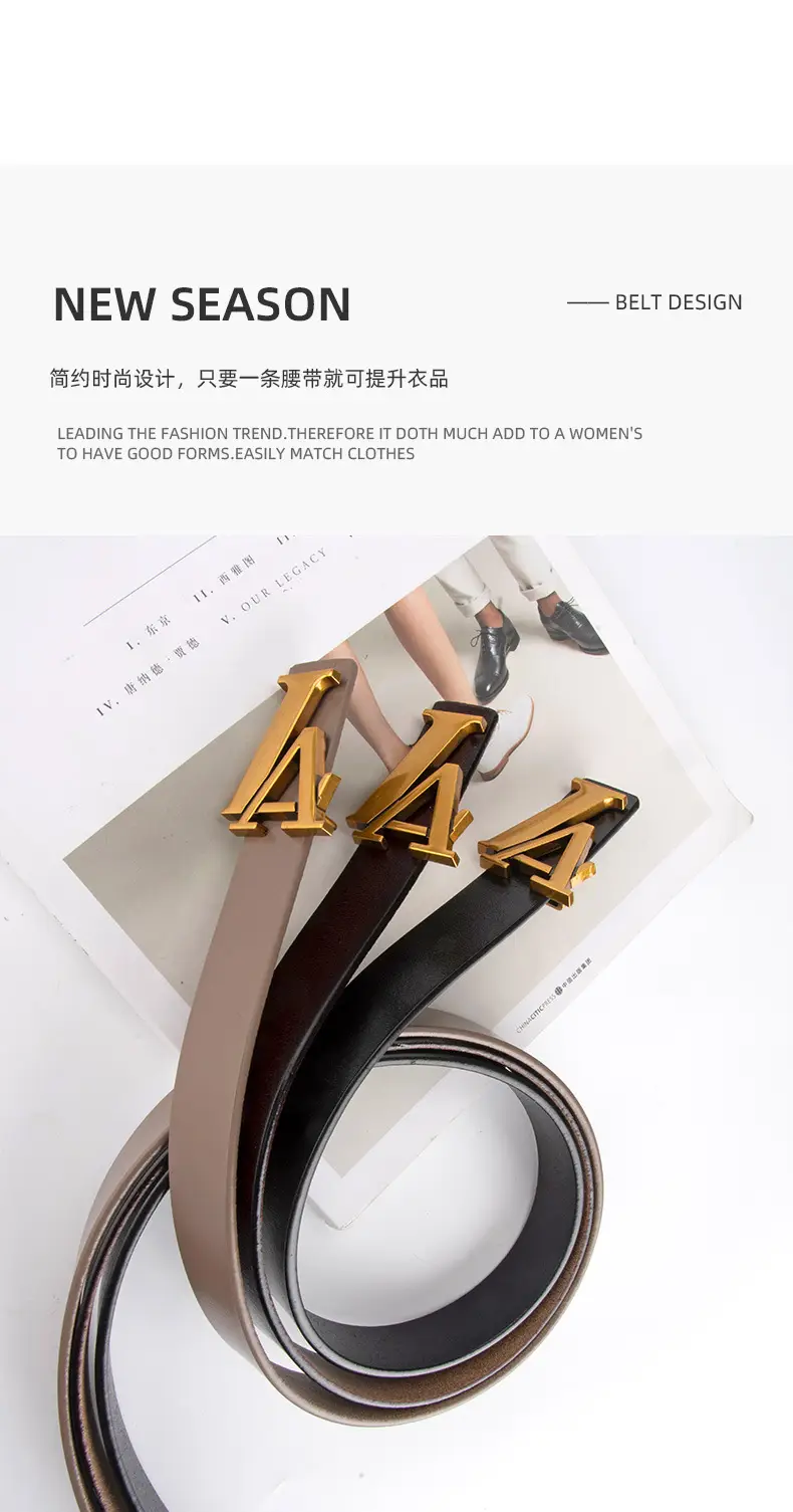 Green Leather Belt with Gold L Buckle for Women — feature 4