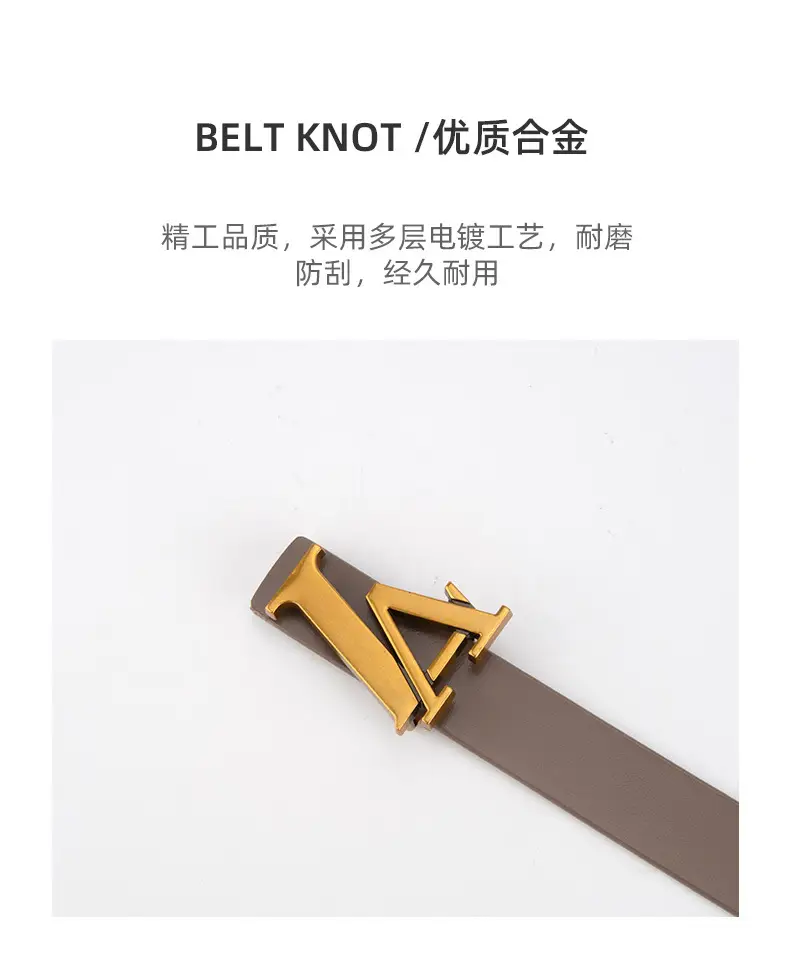Green Leather Belt with Gold L Buckle for Women — feature 6