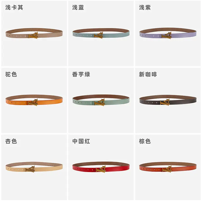Green Leather Belt with Gold L Buckle for Women — feature 9