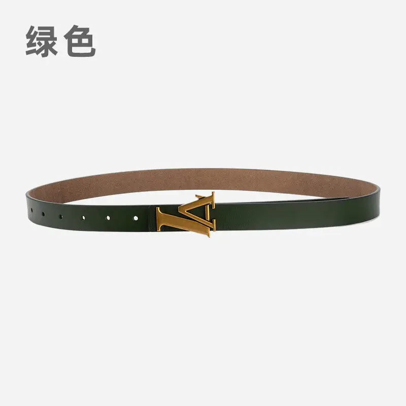 Green Leather Belt with Gold L Buckle for Women - Image 10