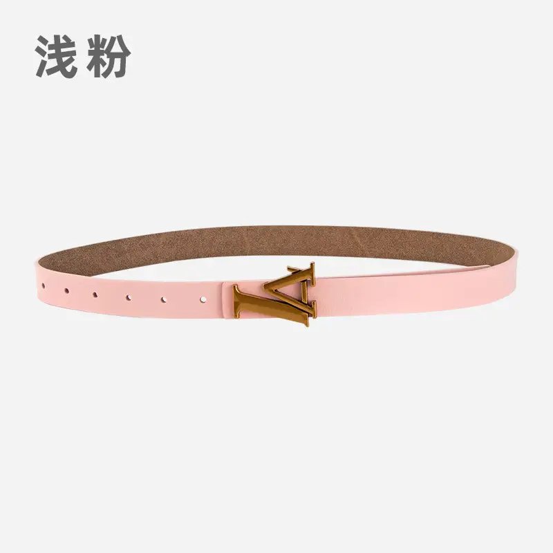 Green Leather Belt with Gold L Buckle for Women - Image 11