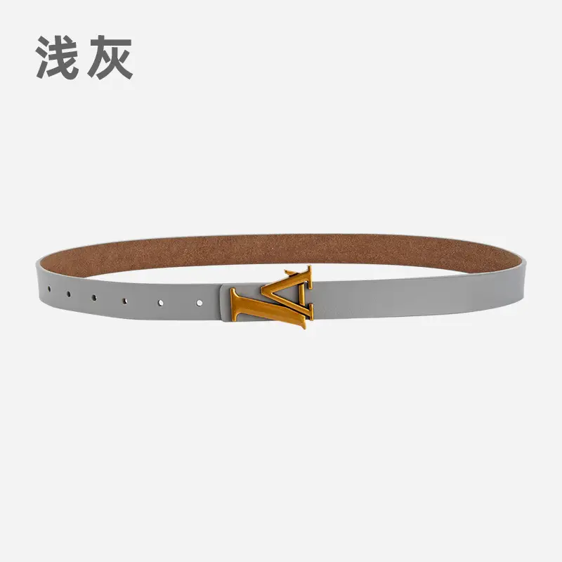 Green Leather Belt with Gold L Buckle for Women - Image 12