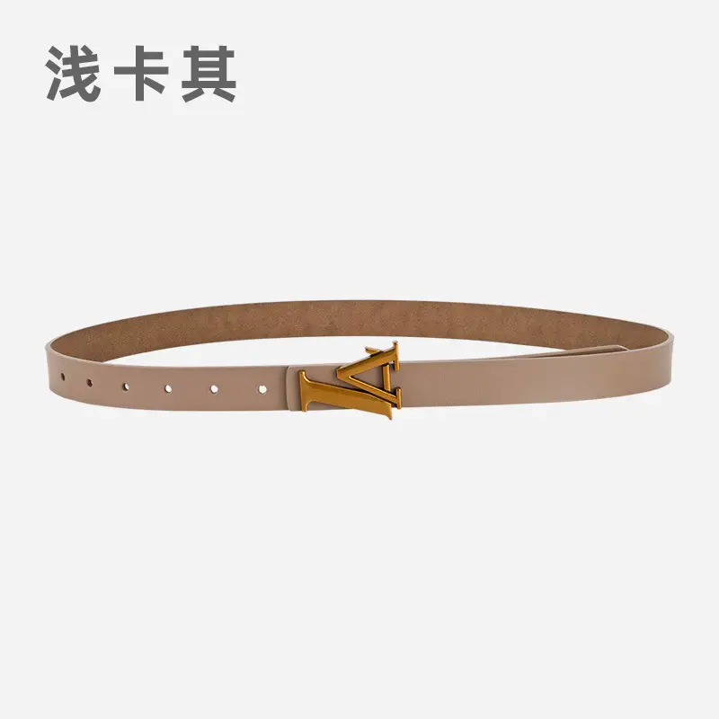 Green Leather Belt with Gold L Buckle for Women - Image 13