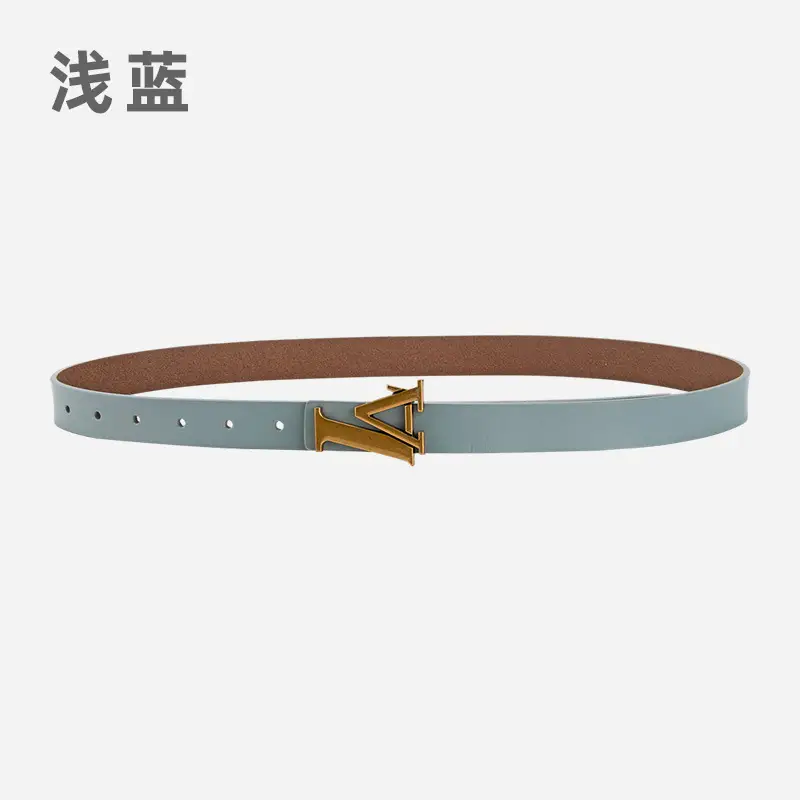 Green Leather Belt with Gold L Buckle for Women - Image 14