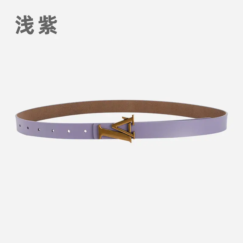 Green Leather Belt with Gold L Buckle for Women - Image 15