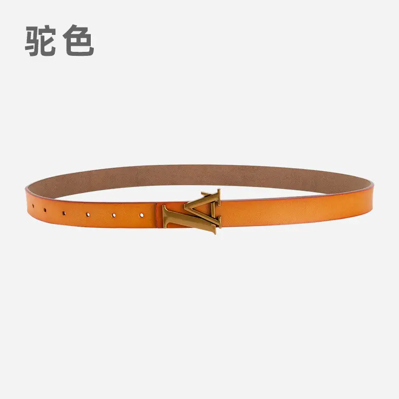 Green Leather Belt with Gold L Buckle for Women - Image 16