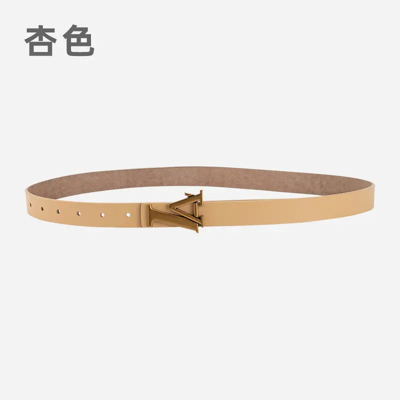 Green Leather Belt with Gold L Buckle for Women - Image 19