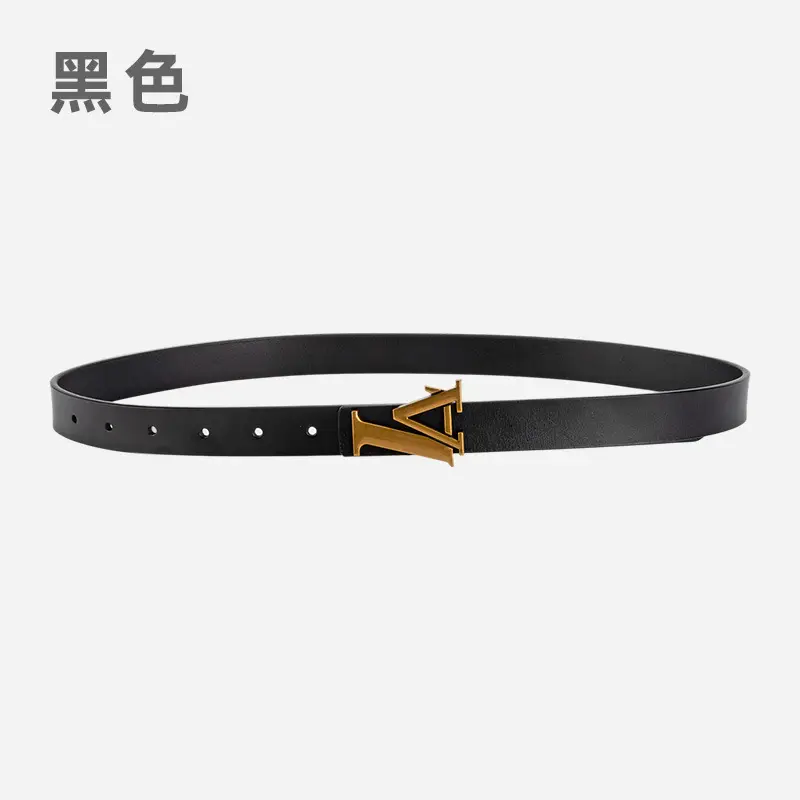 Green Leather Belt with Gold L Buckle for Women - Image 2