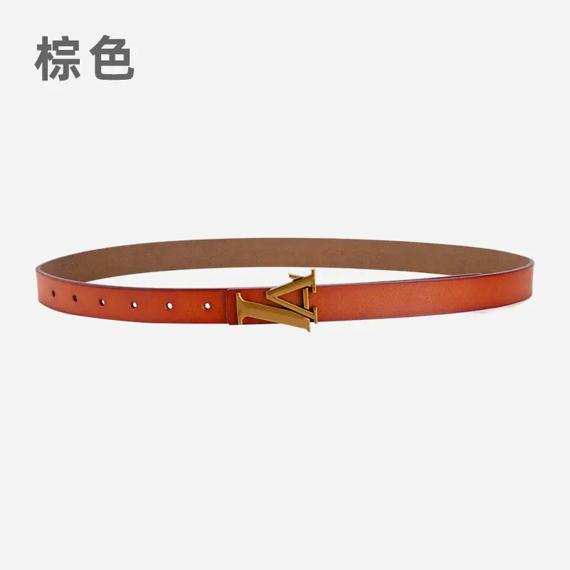 Green Leather Belt with Gold L Buckle for Women - Image 21