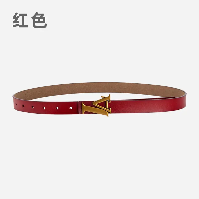 Green Leather Belt with Gold L Buckle for Women - Image 3