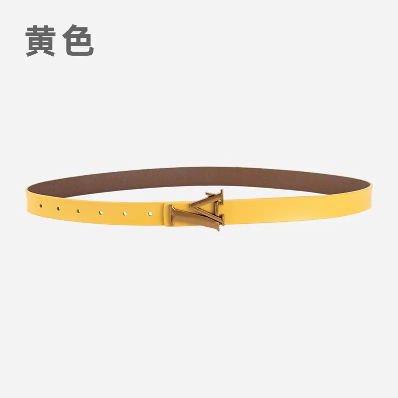 Green Leather Belt with Gold L Buckle for Women - Image 4