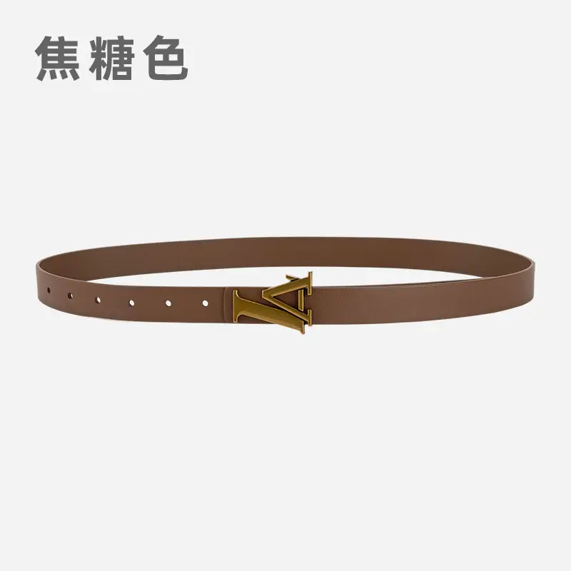 Green Leather Belt with Gold L Buckle for Women - Image 5