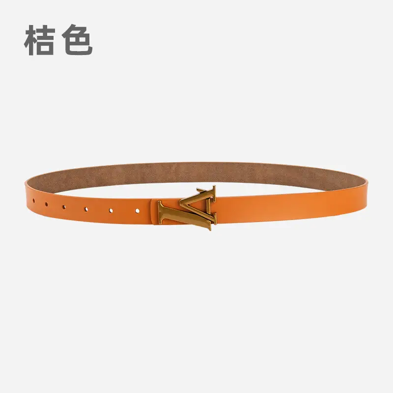 Green Leather Belt with Gold L Buckle for Women - Image 6