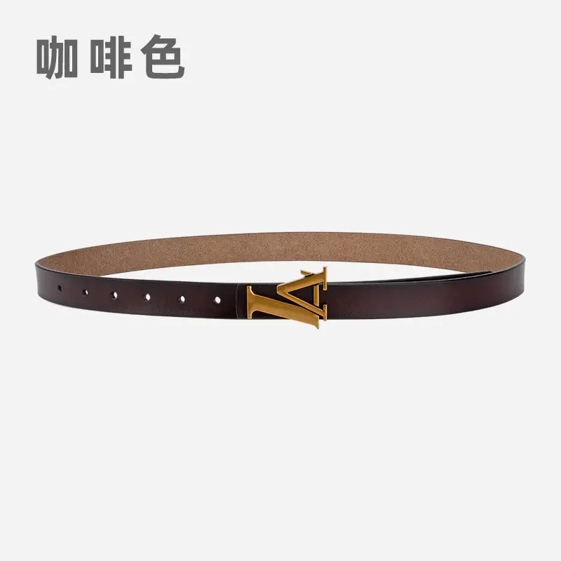Green Leather Belt with Gold L Buckle for Women - Image 7