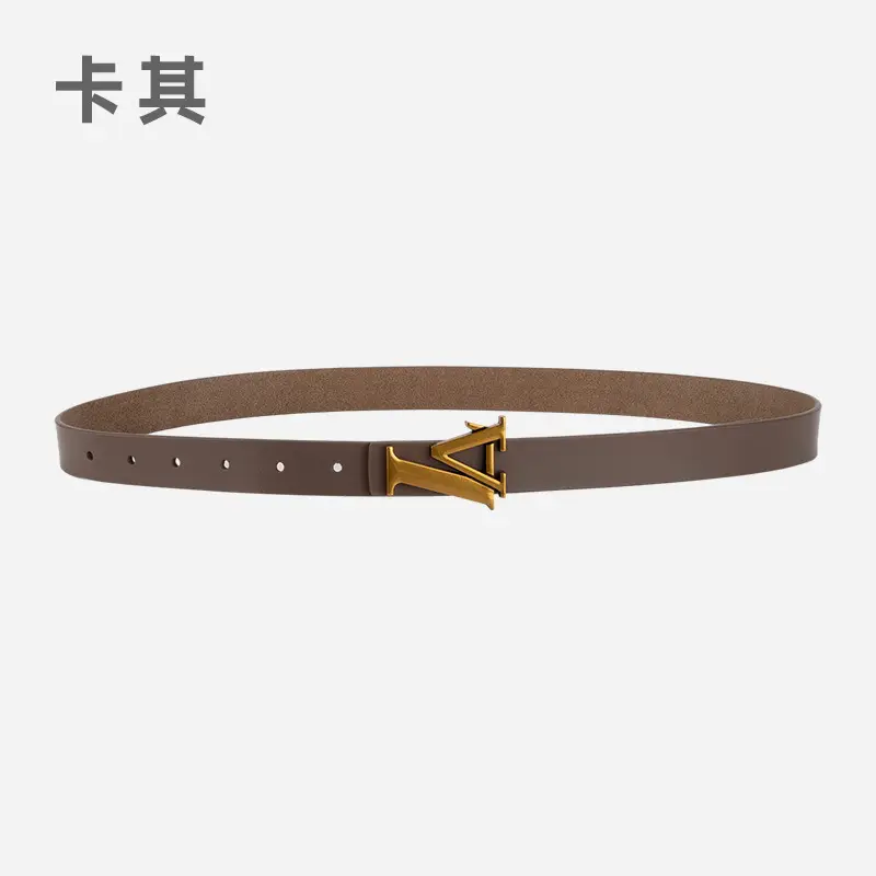 Green Leather Belt with Gold L Buckle for Women - Image 8