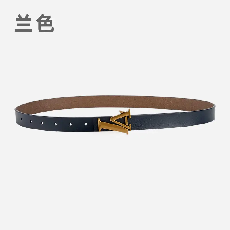 Green Leather Belt with Gold L Buckle for Women - Image 9