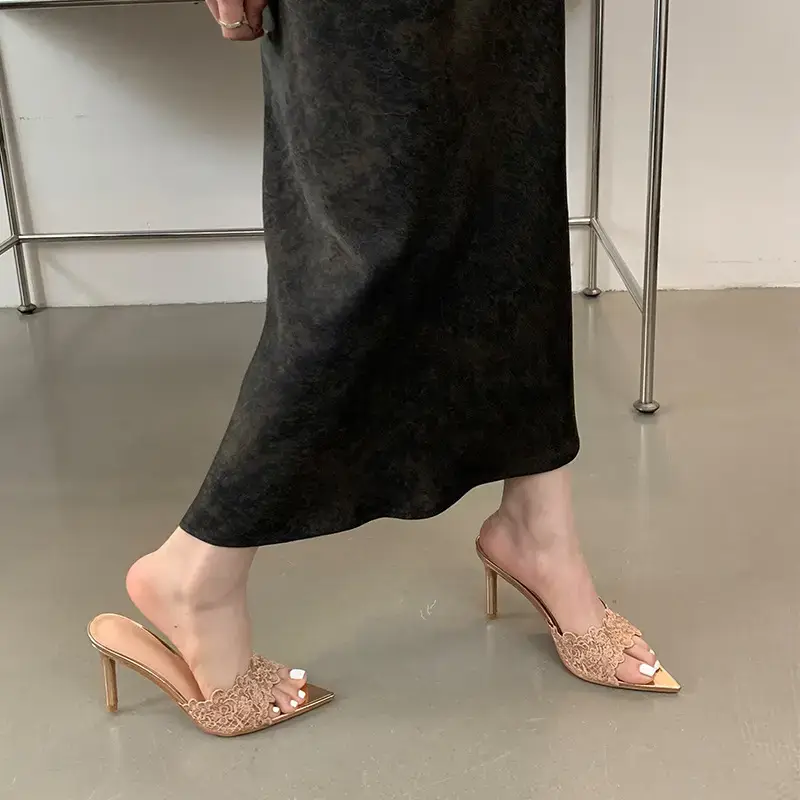 Women Embroidered Stiletto Heels Champagne Gold Spring 2024 - Image 6