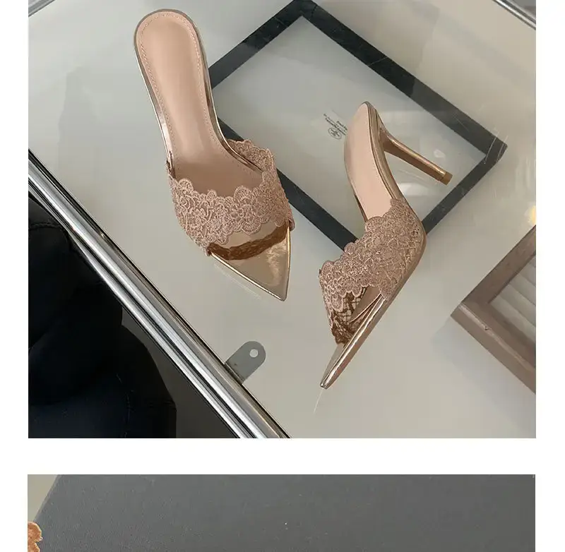 Women Embroidered Stiletto Heels Champagne Gold Spring 2024 — feature 1