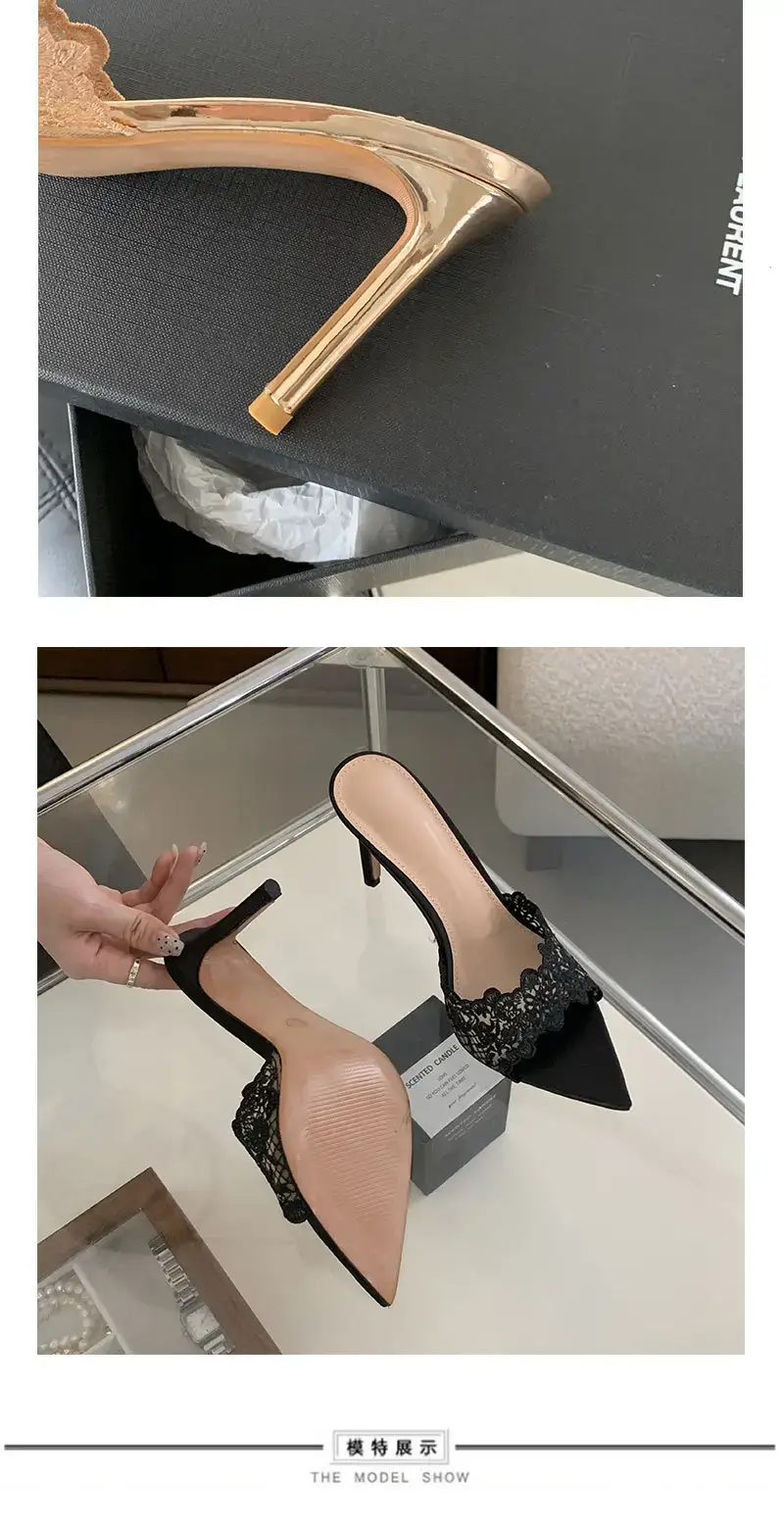 Women Embroidered Stiletto Heels Champagne Gold Spring 2024 — feature 2