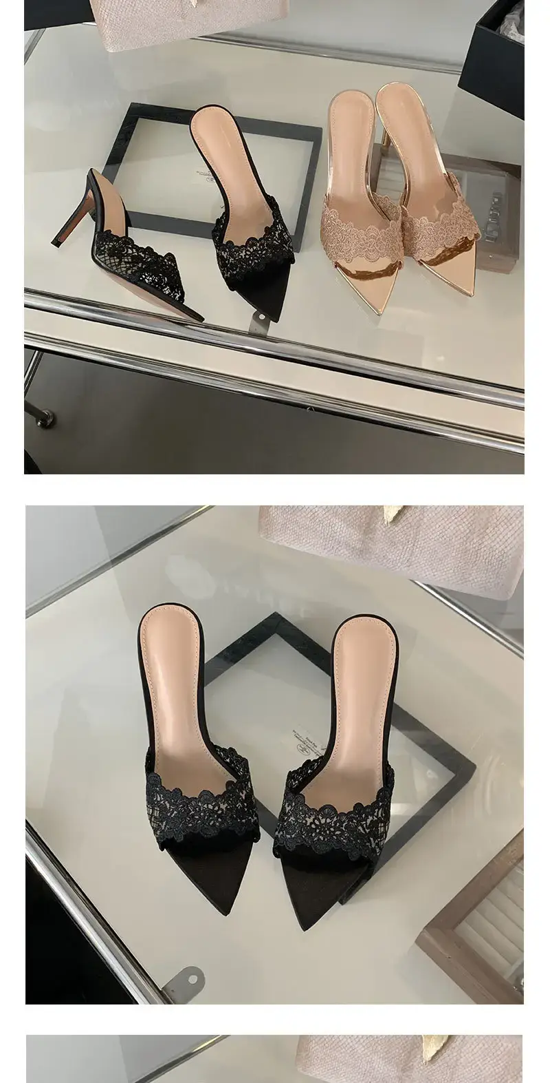Women Embroidered Stiletto Heels Champagne Gold Spring 2024 — feature 9