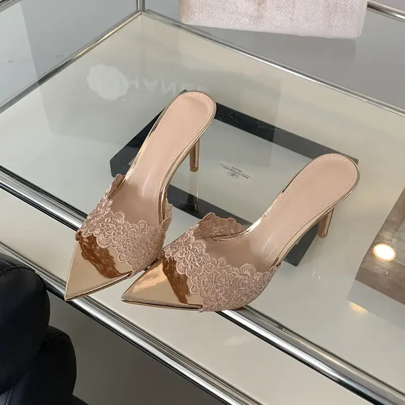 Women Embroidered Stiletto Heels Champagne Gold Spring 2024 - Image 2