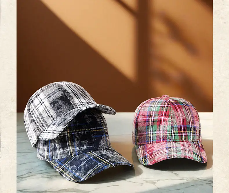 Plaid Plush Baseball Cap Women Retro South Korea — feature 21