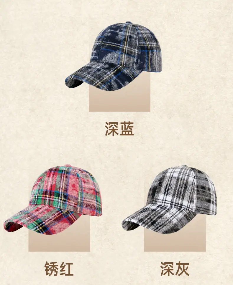 Plaid Plush Baseball Cap Women Retro South Korea — feature 30