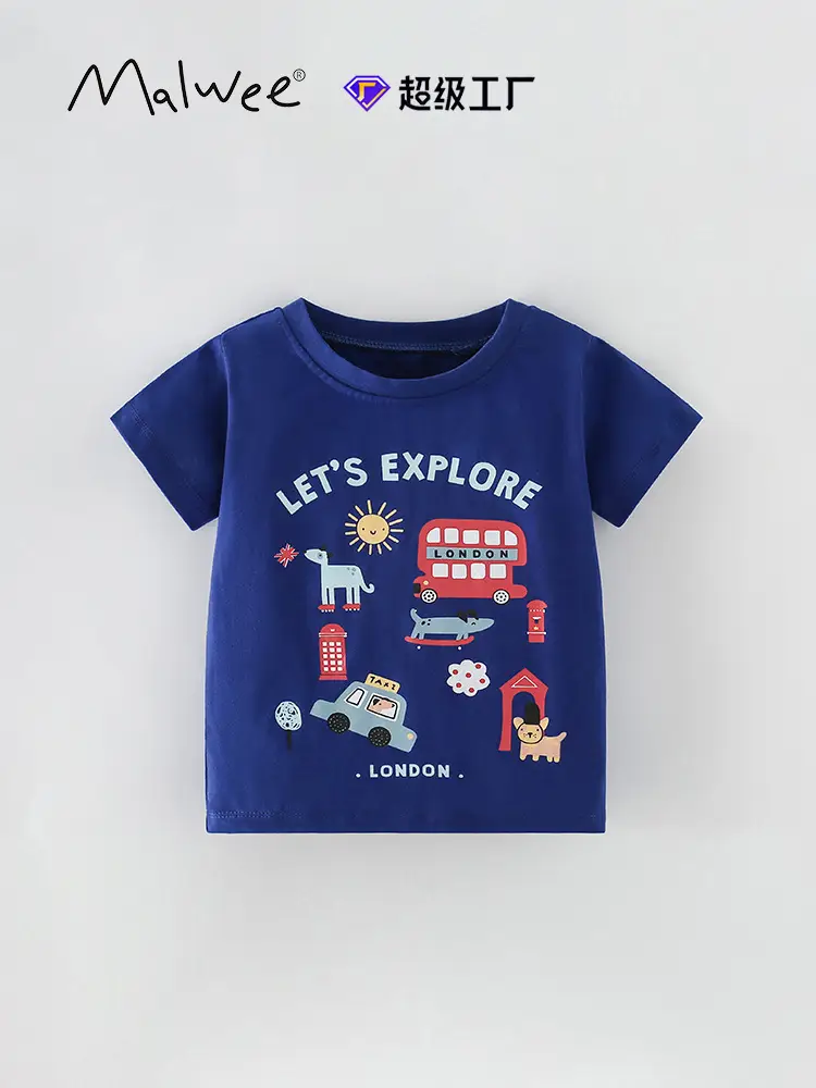 Malwee Boys Blue T-Shirt Let's Explore London Design