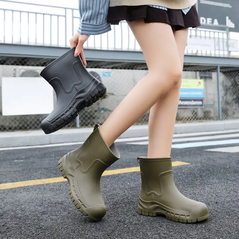 Women's Mid-barrel Rain Boots Fashionable Waterproof Anti-slip Rubber Shoes Good-looking Rain Boots Women's Adult Four Seasons Water Shoes Water Boots - Image 16
