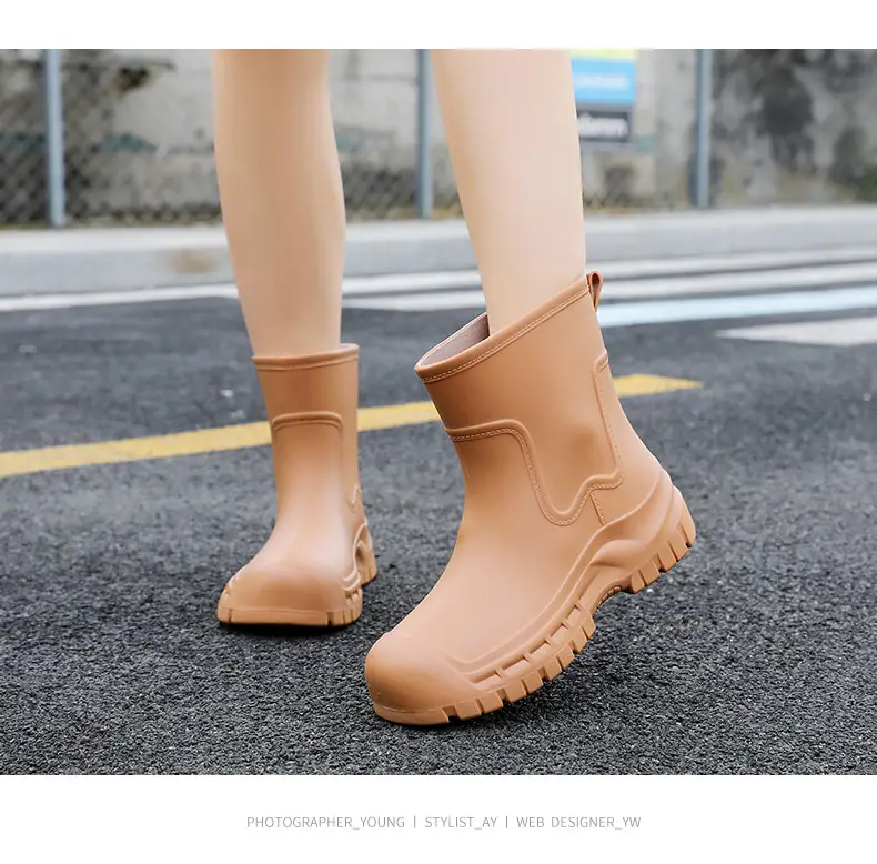 Women's Mid-barrel Rain Boots Fashionable Waterproof Anti-slip Rubber Shoes Good-looking Rain Boots Women's Adult Four Seasons Water Shoes Water Boots — feature 12