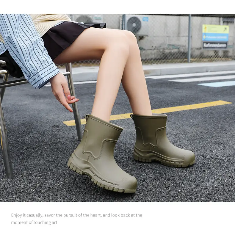 Women's Mid-barrel Rain Boots Fashionable Waterproof Anti-slip Rubber Shoes Good-looking Rain Boots Women's Adult Four Seasons Water Shoes Water Boots — feature 14