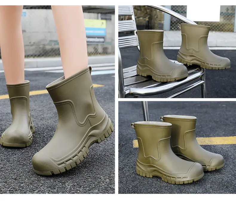 Women's Mid-barrel Rain Boots Fashionable Waterproof Anti-slip Rubber Shoes Good-looking Rain Boots Women's Adult Four Seasons Water Shoes Water Boots — feature 15